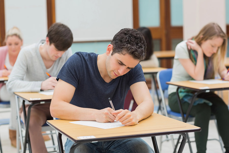 Students taking a test in a classroom in Bakersfield